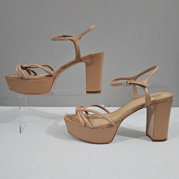 NEW Schutz Kelsie Platform Strappy Block Heel Sandal Tan Leather Size 10.5 - Picture 2 of 13